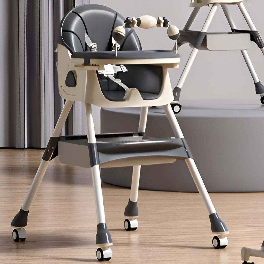 Scaun de Masa pe Roti pentru Copii, 2 Tavite si Husa Detasabile, Multifunctional, Balansoar, de la 6 Luni, Gri