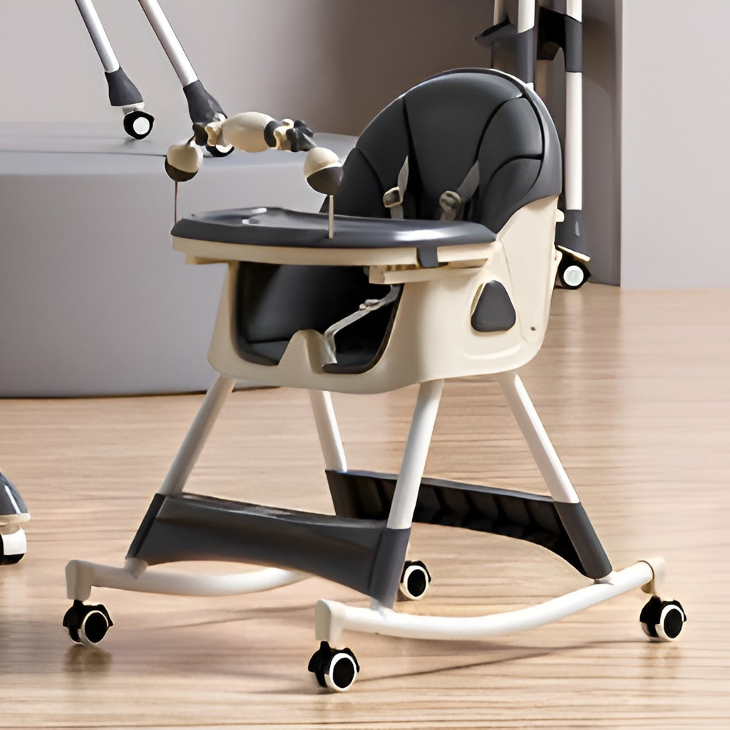 Scaun de Masa pe Roti pentru Copii, 2 Tavite si Husa Detasabile, Multifunctional, Balansoar, de la 6 Luni, Gri