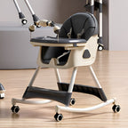 Scaun de Masa pe Roti pentru Copii, 2 Tavite si Husa Detasabile, Multifunctional, Balansoar, de la 6 Luni, Gri