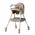 Scaun de Masa pentru Bebelusi si Copii, 2 Tavite cu Jucarii si Husa Detasabile, Multifunctional, Balansoar, de la 6 Luni, 97x73x65cm, Crem