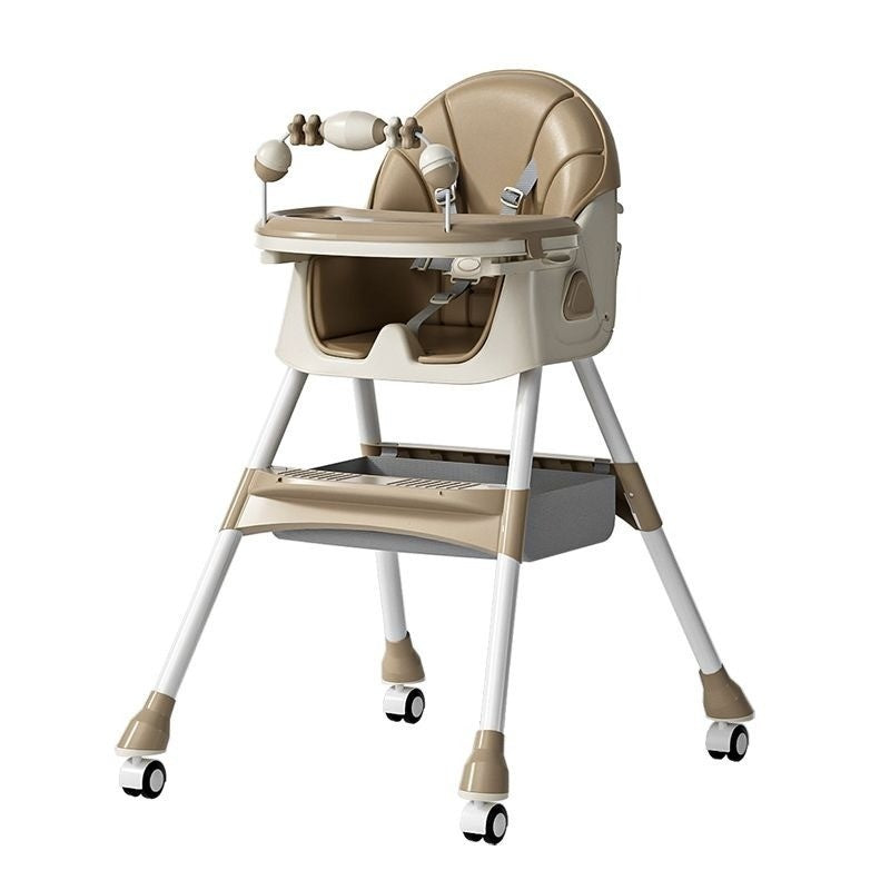 Scaun de Masa pentru Bebelusi si Copii, 2 Tavite cu Jucarii si Husa Detasabile, Multifunctional, Balansoar, de la 6 Luni, 97x73x65cm, Crem