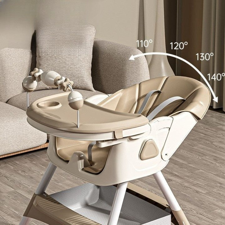 Scaun de Masa pentru Bebelusi si Copii, 2 Tavite cu Jucarii si Husa Detasabile, Multifunctional, Balansoar, de la 6 Luni, 97x73x65cm, Crem