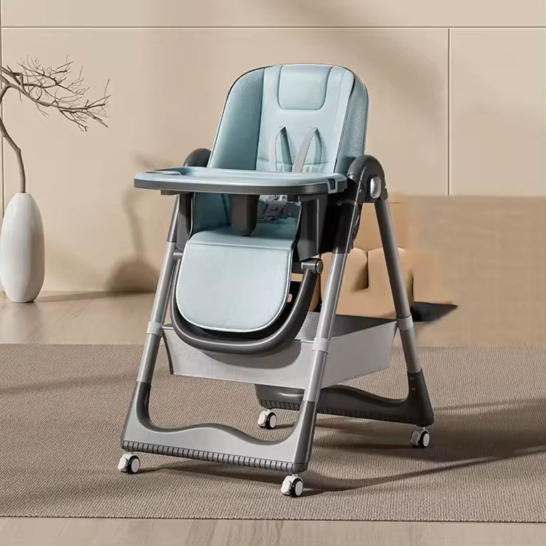 Scaun de Masa pentru Bebelusi si Copii, 2 Tavite si Husa Detasabile, Multifunctional, Inaltime Ajustabila, Spatar Reglabil Moale, 100x50x80cm, de la 6 Luni, Albastru