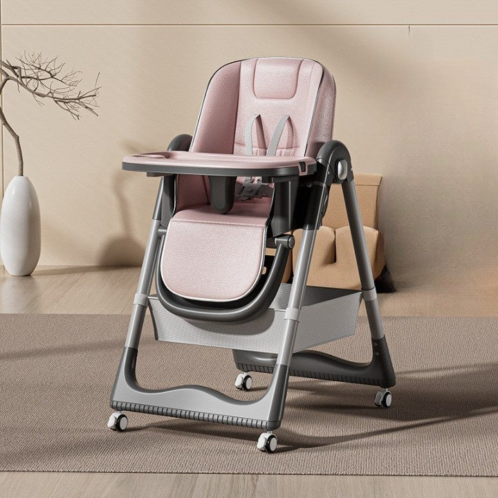 Scaun de Masa pentru Bebelusi si Copii, 2 Tavite si Husa Detasabile, Multifunctional, Inaltime Ajustabila, Spatar Reglabil Moale, 100x50x80cm, de la 6 Luni, Roz