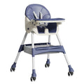 Scaun de masa pentru bebelusi si copii cu roti, telescopic, pliabil, masuta reglabila, suport picioare, scaun invelis piele artificiala, 97 x 73 x 65 cm, albastru