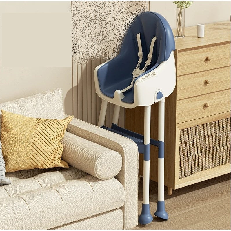 Scaun de masa pentru bebelusi si copii cu roti, telescopic, pliabil, masuta reglabila, suport picioare, scaun invelis piele artificiala, 97 x 73 x 65 cm, albastru