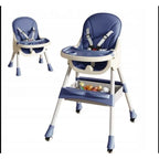 Scaun de masa pentru bebelusi si copii cu roti, telescopic, pliabil, masuta reglabila, suport picioare, scaun invelis piele artificiala, 97 x 73 x 65 cm, albastru