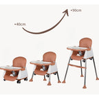 Scaun de Masa Pliabil 3in1, Multifunctional, 3 Pozitii, Masuta si Husa Detasabile, Roti, Ajustare Inaltime, Maro
