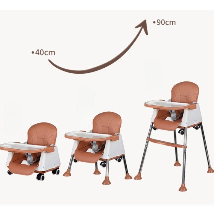 Scaun de Masa Pliabil 3in1, Multifunctional, 3 Pozitii, Masuta si Husa Detasabile, Roti, Ajustare Inaltime, Maro