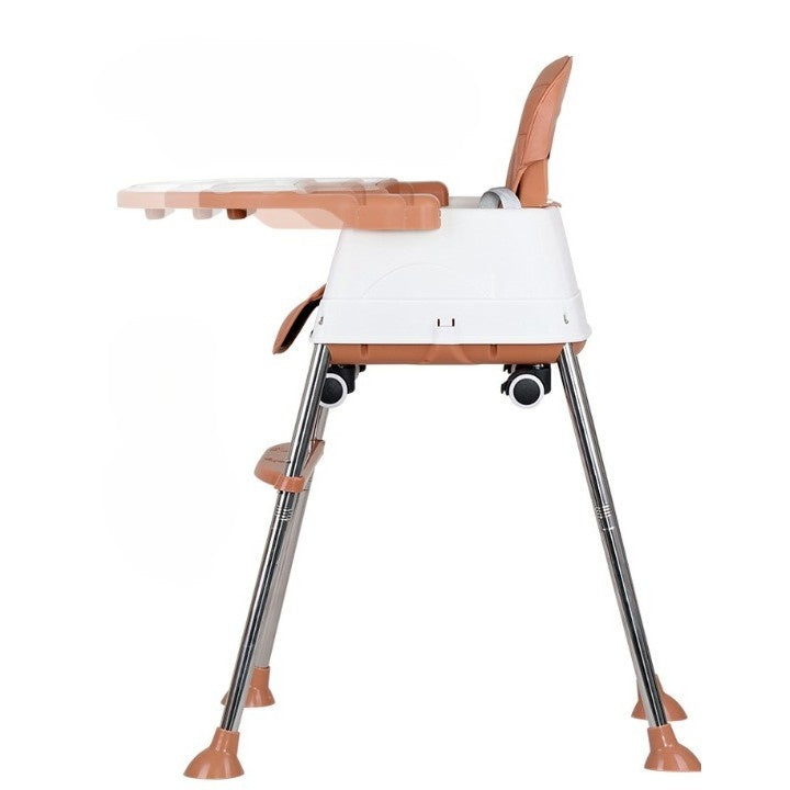 Scaun de Masa Pliabil 3in1, Multifunctional, 3 Pozitii, Masuta si Husa Detasabile, Roti, Ajustare Inaltime, Maro