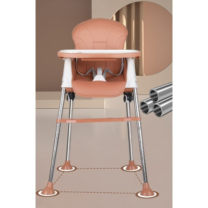 Scaun de Masa Pliabil 3in1, Multifunctional, 3 Pozitii, Masuta si Husa Detasabile, Roti, Ajustare Inaltime, Maro