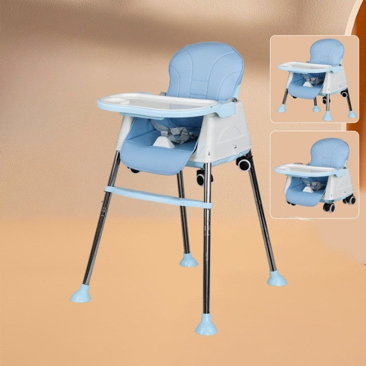 Scaun de Masa Pliabil 3in1, Reglabil, Multifunctional, 3 Pozitii, Masuta si Husa Detasabile, Ajustare Inaltime, Albastru