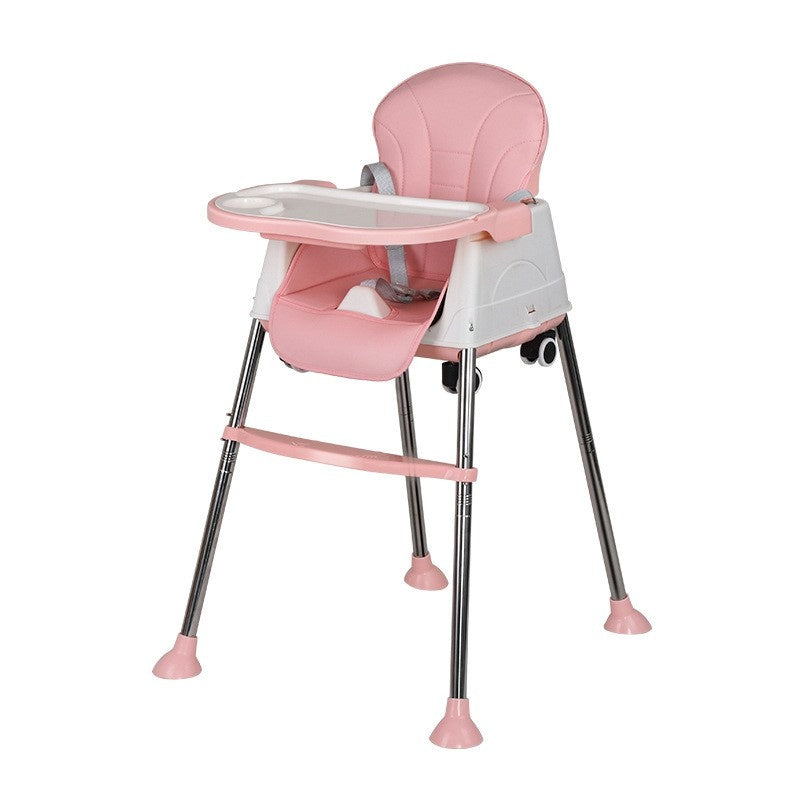 Scaun de Masa Pliabil 3in1,Reglabil, Multifunctional, 3 Pozitii, Masuta si Husa Detasabile, Roti, Centura de Siguranta, Ajustare Inaltime, Roz
