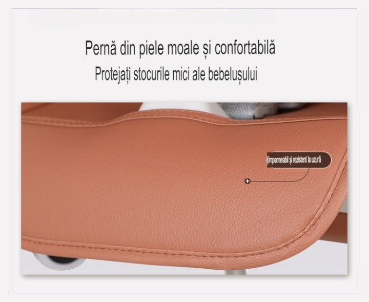 Scaun de Masa Pliabil 3in1,Reglabil, Multifunctional, 3 Pozitii, Masuta si Husa Detasabile, Roti, Centura de Siguranta, Ajustare Inaltime, Roz