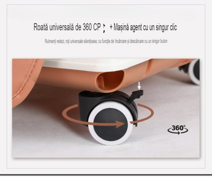 Scaun de Masa Pliabil 3in1,Reglabil, Multifunctional, 3 Pozitii, Masuta si Husa Detasabile, Roti, Centura de Siguranta, Ajustare Inaltime, Roz