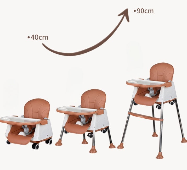 Scaun de Masa Pliabil 3in1,Reglabil, Multifunctional, 3 Pozitii, Masuta si Husa Detasabile, Roti, Centura de Siguranta, Ajustare Inaltime, Roz