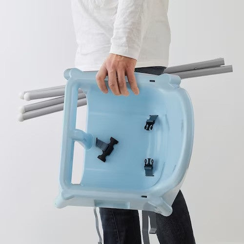 Scaun de masa telescopic pentru bebelusi si copii, cu Suport picioare si Centura de siguranta, reglabil pe inaltime, Varsta 6-32 luni, Albastru