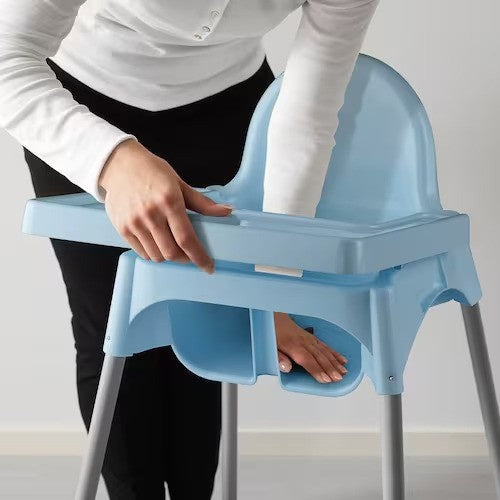Scaun de masa telescopic pentru bebelusi si copii, cu Suport picioare si Centura de siguranta, reglabil pe inaltime, Varsta 6-32 luni, Albastru