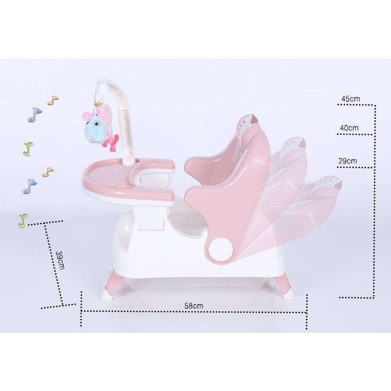 Scaun pentru Copii 2 in 1, pentru Servit Masa si pentru Baie, Multifunctional, Pliabil, Portabil, din Plastic, Spatar Reglabil, 58 x 39 cm, Roz