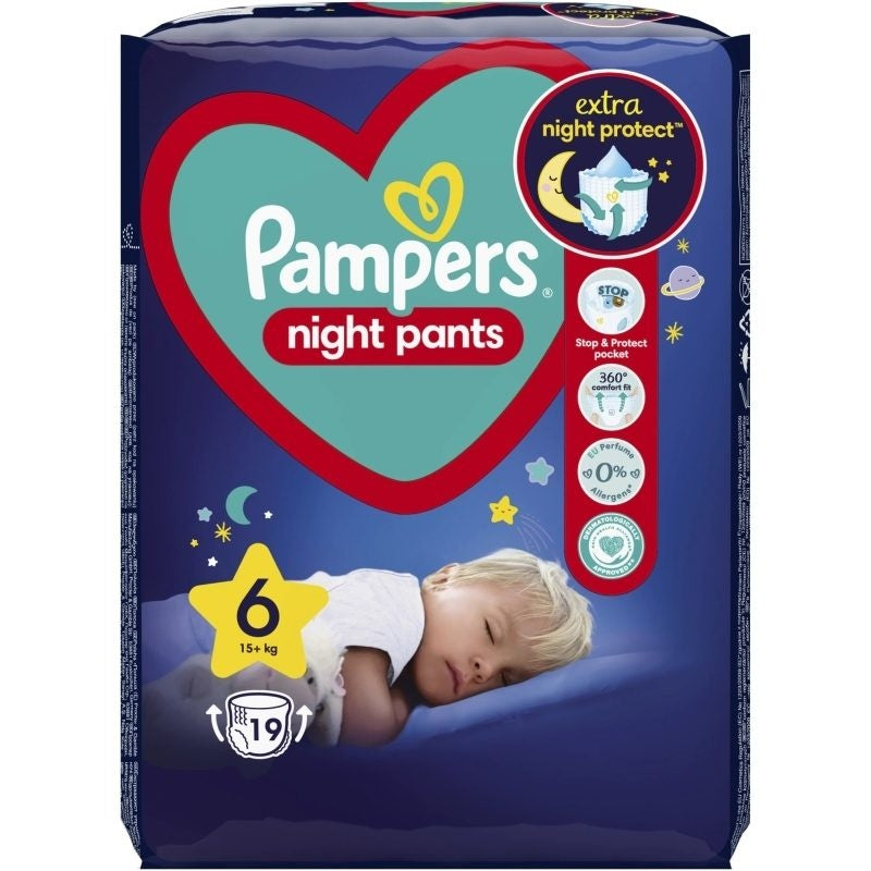 Scutec Chilotel de noapte Pampers Night, marimea 6, 15+ kg, 19 bucati