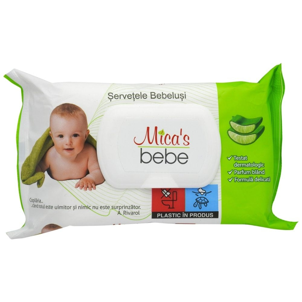 Servetele Umede, Mica's Bebe, pentru Bebelusi, cu Capac, 60 buc, Aloe Vera
