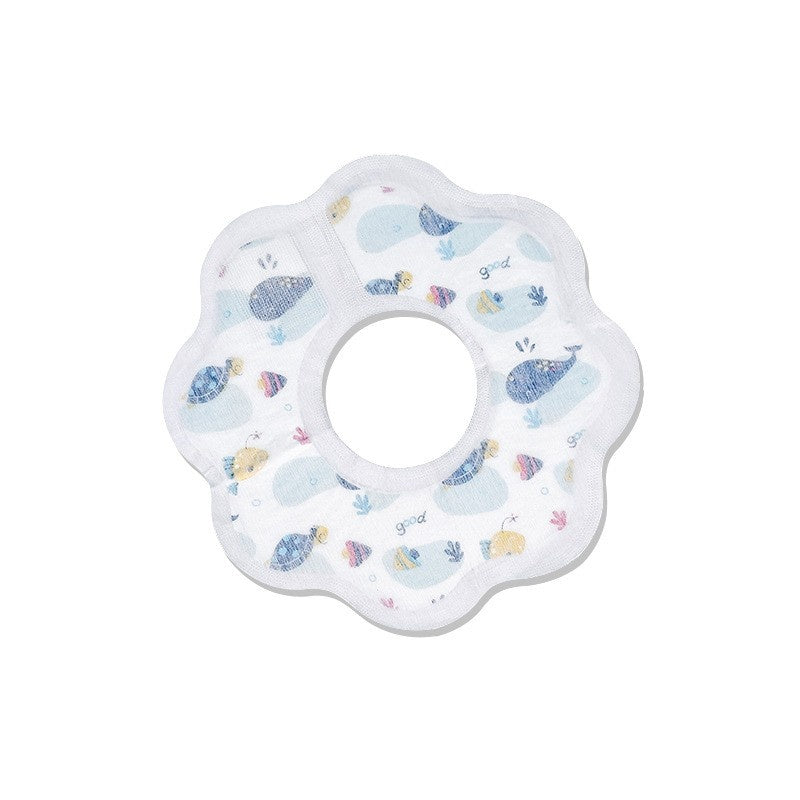 Set 10 Bavete de Unica Folosinta, Model Animalute Marine, pentru Bebelusi, din Bumbac, Impermeabil, 28 x 28 cm, Alb/Albastru