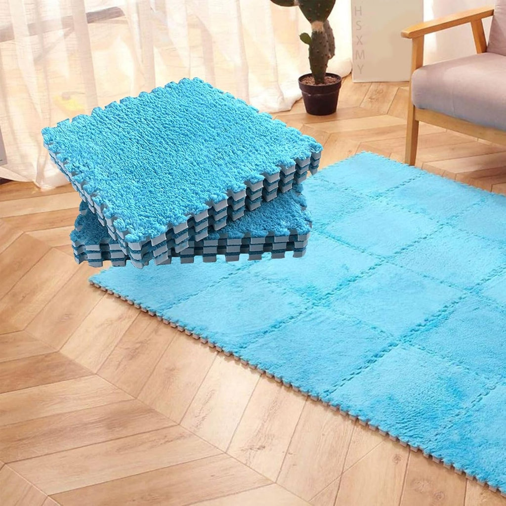 Set 10 Piese Covor tip Puzzle, Spuma EVA, Pufos, 30 x 30 x 1 cm, Albastru