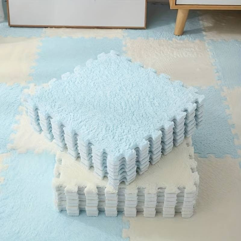 Set 10 Piese Covor tip Puzzle, Spuma EVA, Pufos, 30 x 30 x 1 cm, Baby Blue
