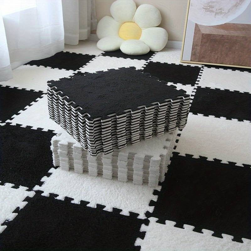 Set 10 Piese Covor tip Puzzle, Spuma EVA, Pufos, 30 x 30 x 1 cm, Negru