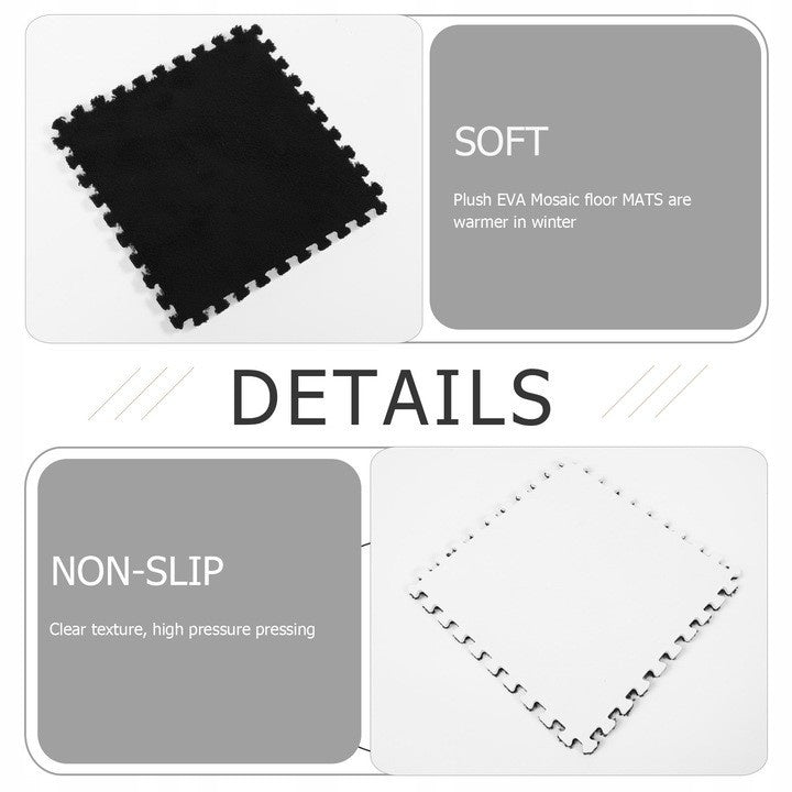 Set 10 Piese Covor tip Puzzle, Spuma EVA, Pufos, 30 x 30 x 1 cm, Negru