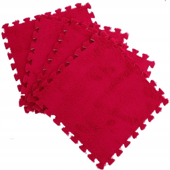 Set 10 Piese Covor tip Puzzle, Spuma EVA, Pufos, 30 x 30 x 1 cm, Rosu