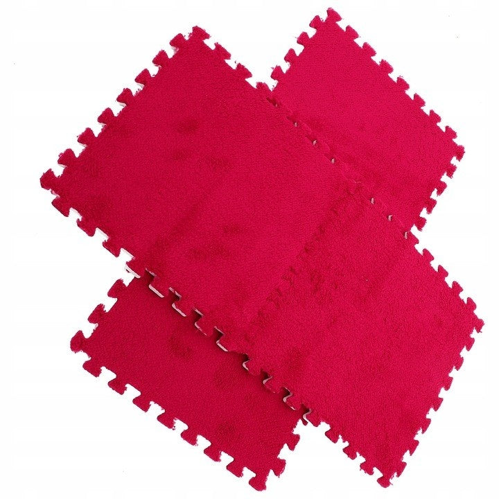 Set 10 Piese Covor tip Puzzle, Spuma EVA, Pufos, 30 x 30 x 1 cm, Rosu