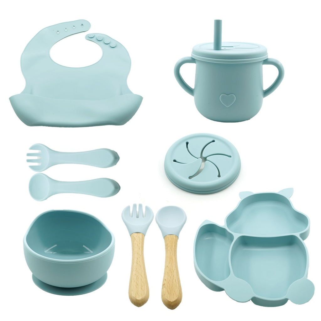 Set 10 piese diversificare bebelusi si copii din silicon baby blue