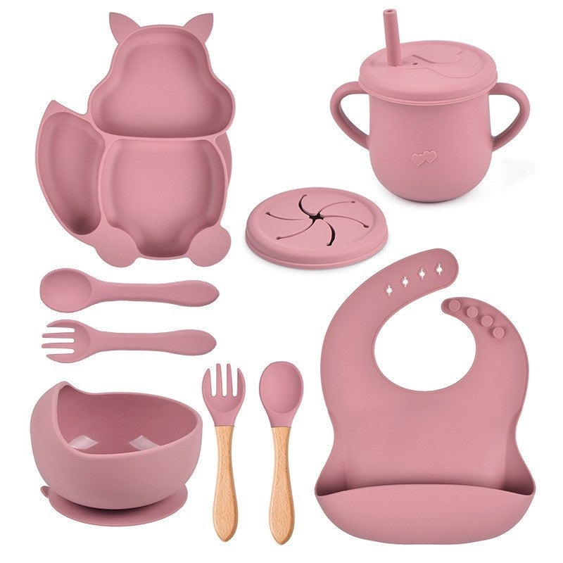 Set 10 piese diversificare bebelusi si copii din silicon roz pudrat