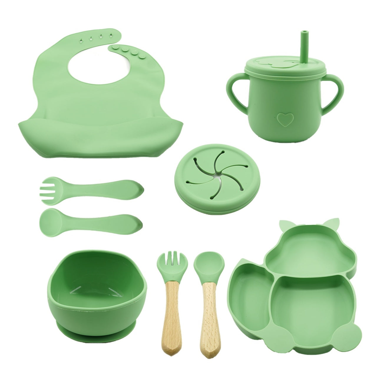 Set 10 piese diversificare bebelusi si copii din silicon verde