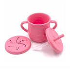 Set 10 Piese Servire Masa. pentru Bebelusi si Copii, din Silicon/Lemn, cu Ventuze Anti-alunecare, fara Alergeni. +6 Luni, Model Elefant, Roz