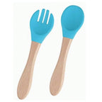 Set 10 Piese Servire Masa. pentru Bebelusi si Copii, din Silicon/Lemn, cu Ventuze Anti-alunecare, fara Alergeni. +6 Luni, Model Elefant