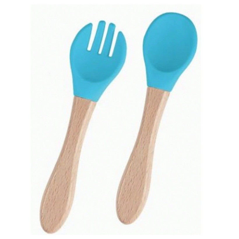 Set 10 Piese Servire Masa. pentru Bebelusi si Copii, din Silicon/Lemn, cu Ventuze Anti-alunecare, fara Alergeni. +6 Luni, Model Elefant