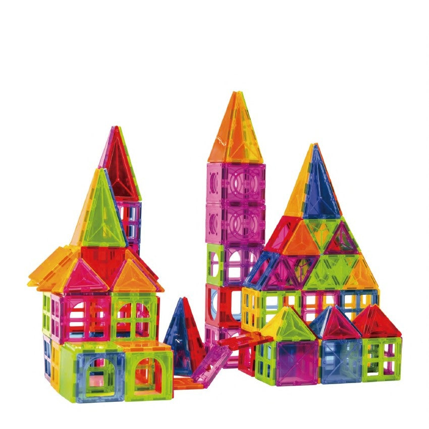 Set 100 de Piese Magnetice de Constructie Flippy Magnetic Tiles Piese Mari Forme Geometrice 3 Ani ABS Magnet 20.5 x 14.5 x 12 cm