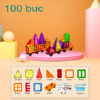 Set 100 de Piese Magnetice de Constructie Flippy Magnetic Tiles Piese Mari Forme Geometrice 3 Ani ABS Magnet 20.5 x 14.5 x 12 cm