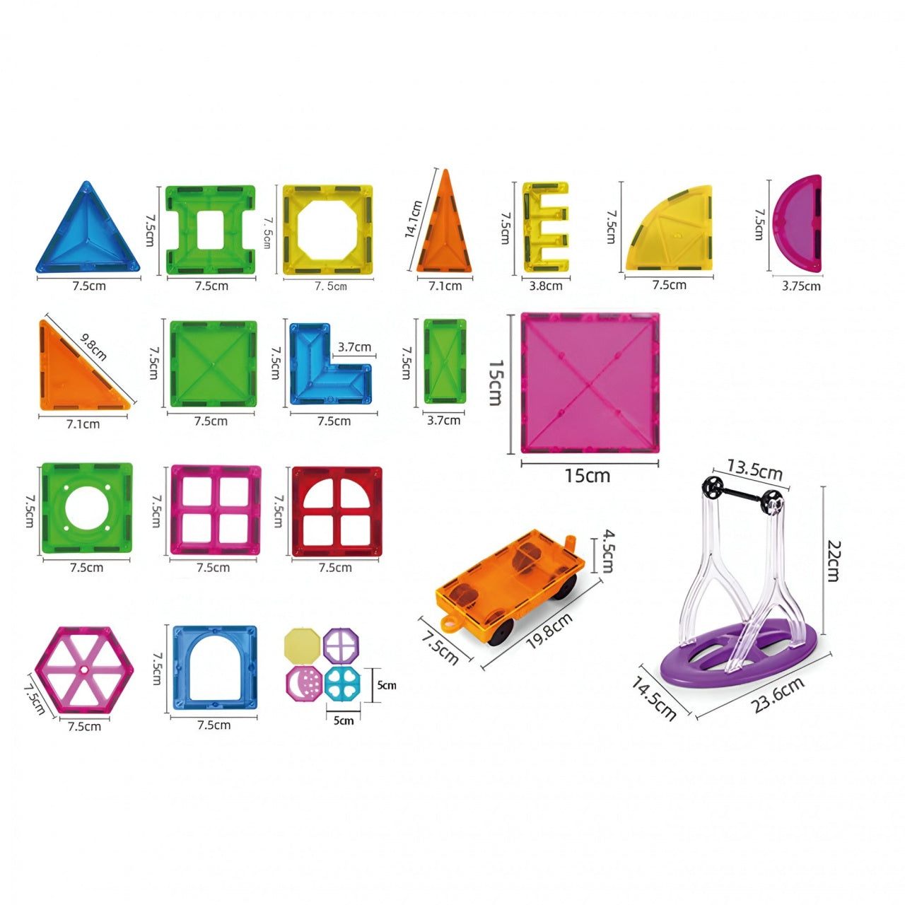 Set 100 de Piese Magnetice de Constructie Flippy Magnetic Tiles Piese Mari Forme Geometrice 3 Ani ABS Magnet 20.5 x 14.5 x 12 cm