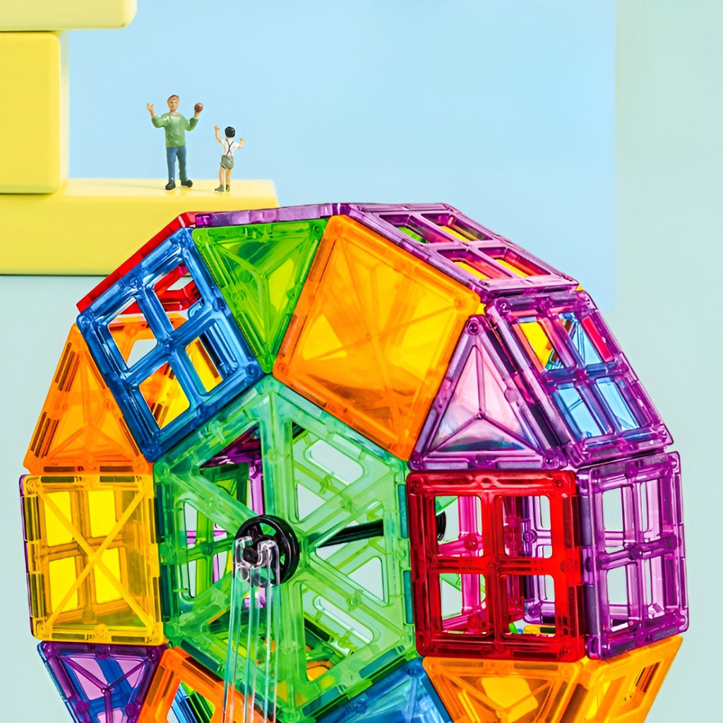 Set 100 de Piese Magnetice de Constructie Flippy Magnetic Tiles Piese Mari Forme Geometrice 3 Ani ABS Magnet 20.5 x 14.5 x 12 cm