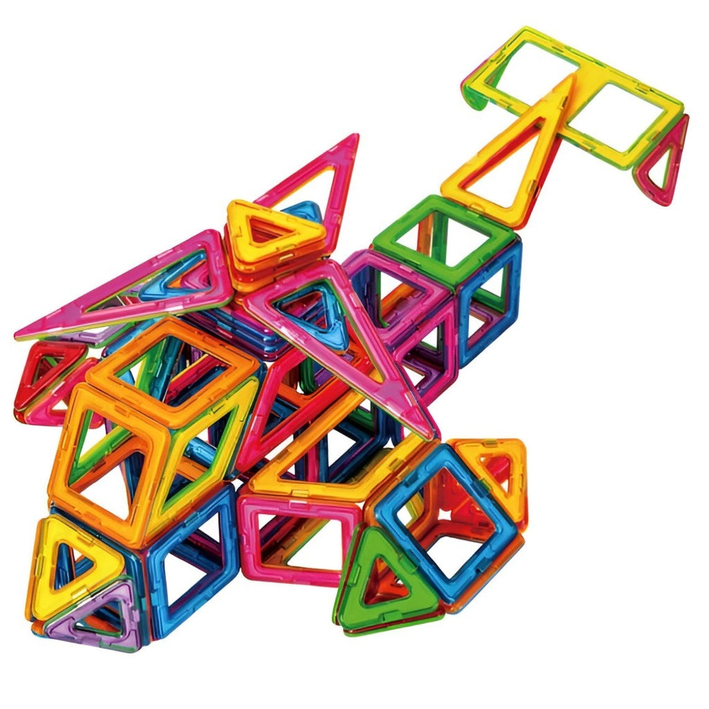 Set 148 Piese Magnetice de Constructie, Piese Medii, Magnetic Blocks, Forme Geometrice, 3 Ani, Multicolor