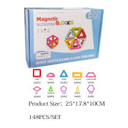 Set 148 Piese Magnetice de Constructie, Piese Medii, Magnetic Blocks, Forme Geometrice, 3 Ani, Multicolor