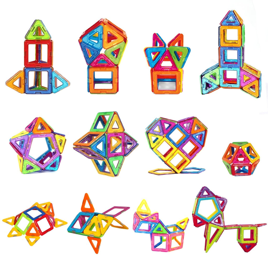 Set 148 Piese Magnetice de Constructie, Piese Medii, Magnetic Blocks, Forme Geometrice, 3 Ani, Multicolor