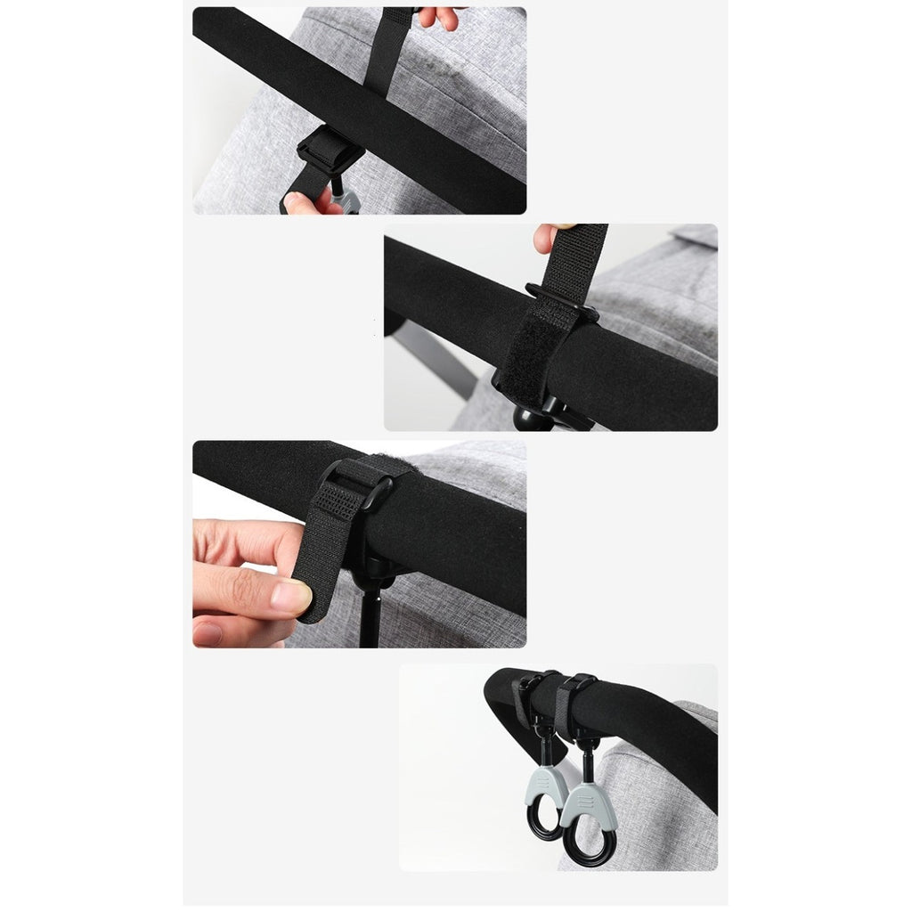 Set 2 Carlige pentru Carucior, din Plastic si Velcro, Sarcina Maxima 2 kg, Negru