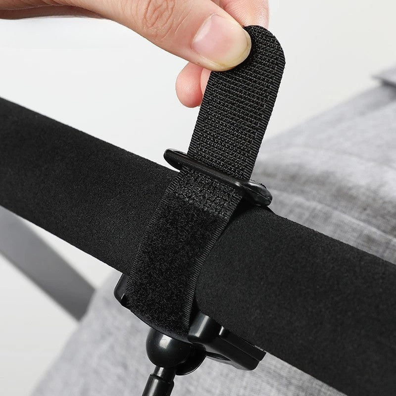 Set 2 Carlige pentru Carucior, din Plastic si Velcro, Sarcina Maxima 2 kg, Negru