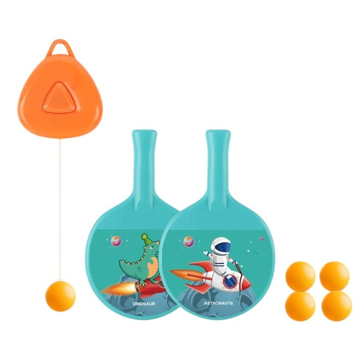 Set 2 Palete de Tenis de Masa, pentru Copii, Design Animat, Tematica Astronauti, Accesoriu de Agatat Inclus si 4 Mingi, Albastru