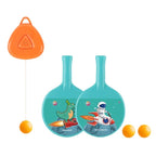 Set 2 Palete de Tenis de Masa, pentru Copii, Design Animat, Tematica Astronauti, Accesoriu de Agatat Inclus si 2 Mingi, Albastru