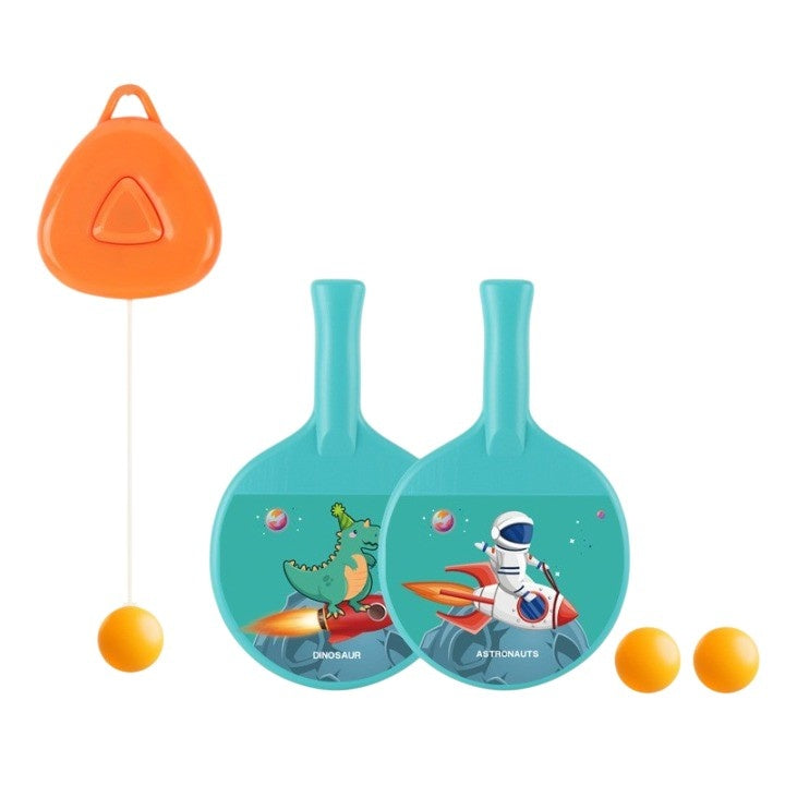 Set 2 Palete de Tenis de Masa, pentru Copii, Design Animat, Tematica Astronauti, Accesoriu de Agatat Inclus si 2 Mingi, Albastru